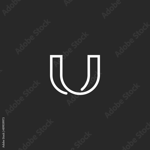 Letter U logo, mockup modern design element, black and white minimal emblem for business card