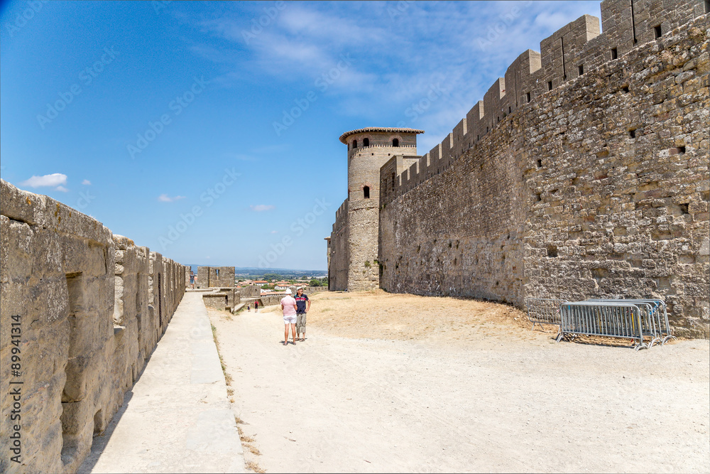 The walls and towers of the fortress of Carcassonne, France