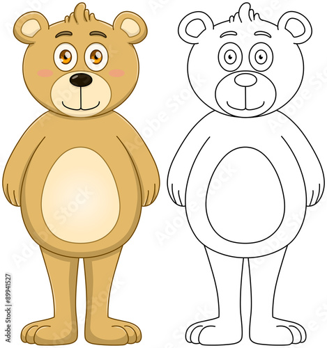 Cute Brown Teddy Bear With Lineart