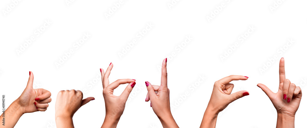 Collage of woman hands on white backgrounds Collage of woman hands on white backgrounds