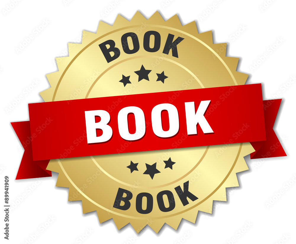book 3d gold badge with red ribbon book 3d gold badge with red ribbon