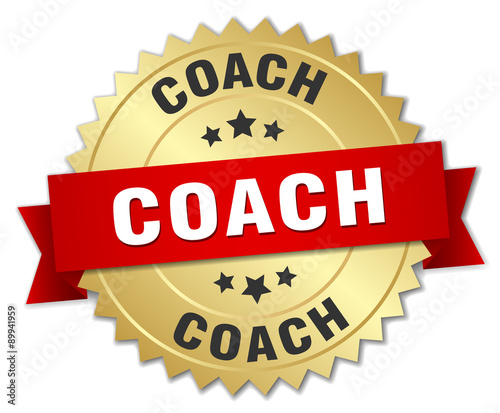 coach 3d gold badge with red ribbon