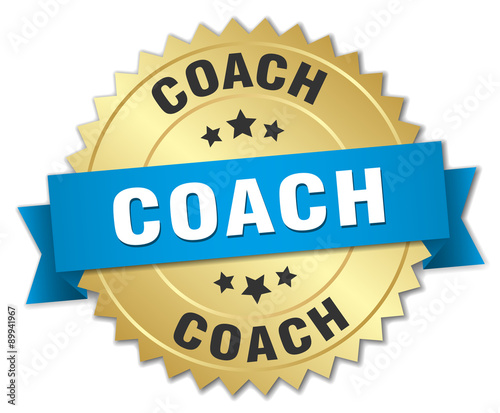 coach 3d gold badge with blue ribbon