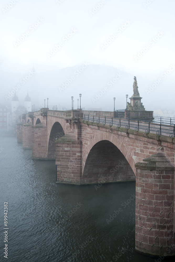 Heidelbergs Old Bridge on Foggy Morning