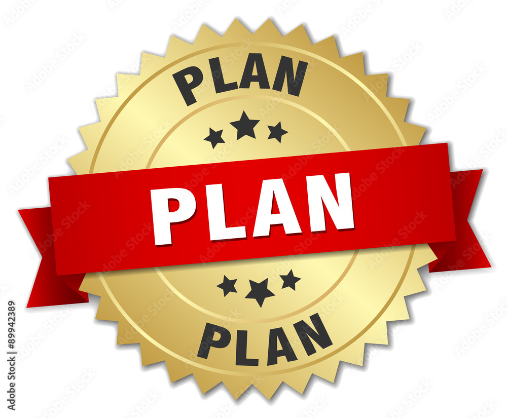 plan 3d gold badge with red ribbon plan 3d gold badge with red ribbon