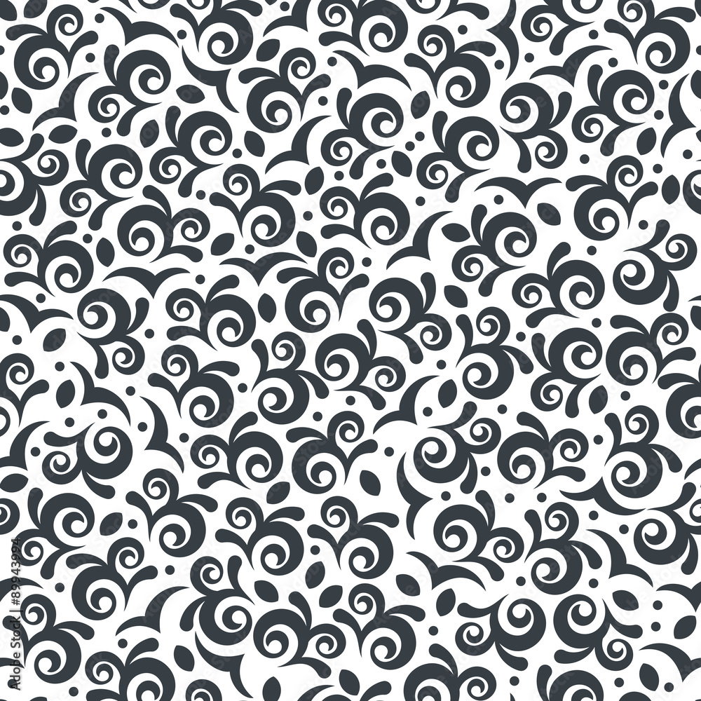 Vector seamless vintage floral pattern. Black and white colors a