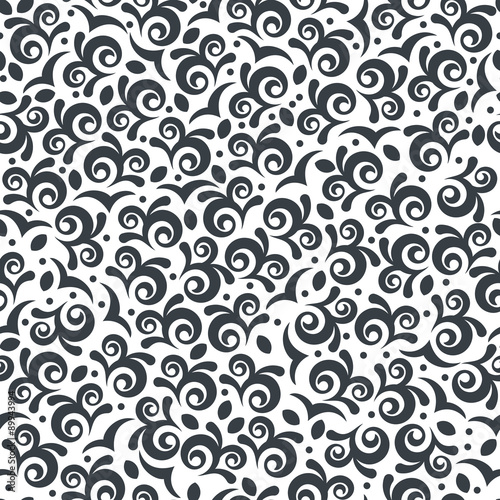 Vector seamless vintage floral pattern. Black and white colors a