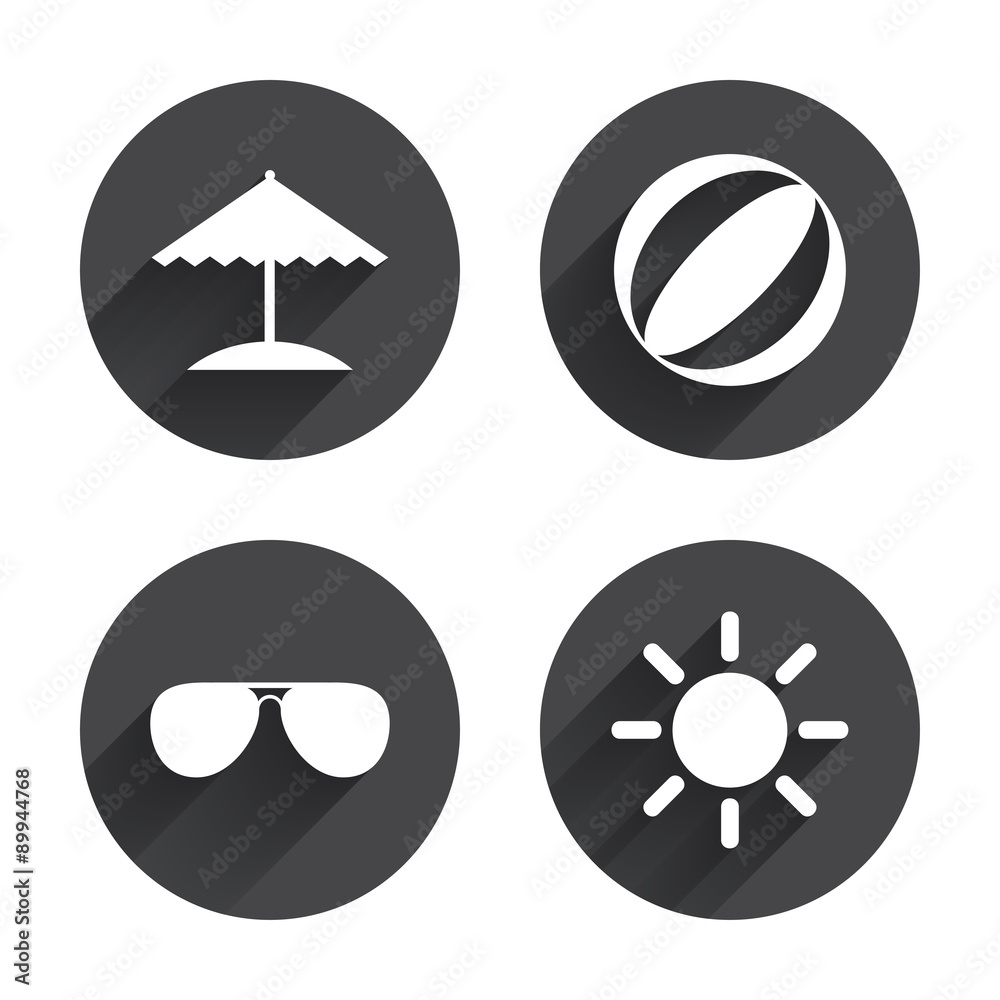 Fototapeta premium Beach holidays icons. Umbrella and Sunglasses.