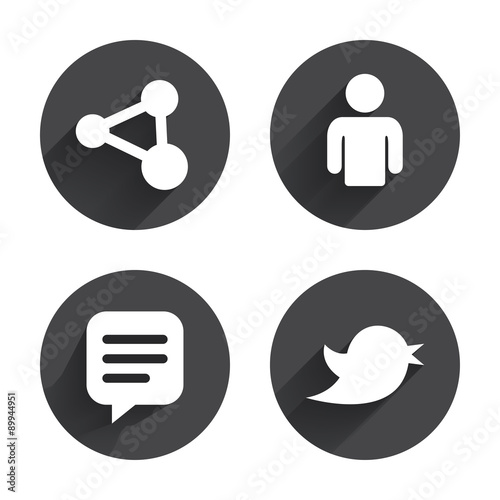 Human person and share icons. Speech bubble.