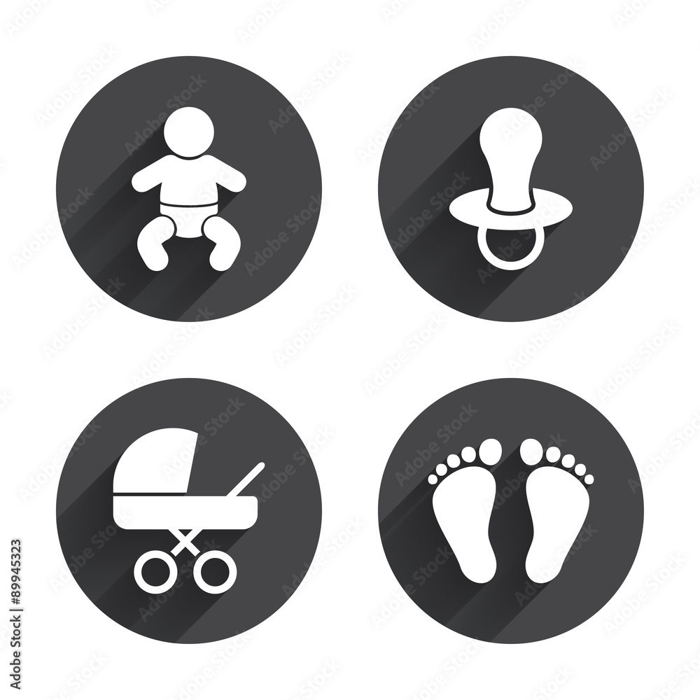 Baby infants icons. Buggy and dummy symbols. Baby infants icons. Buggy and dummy symbols.