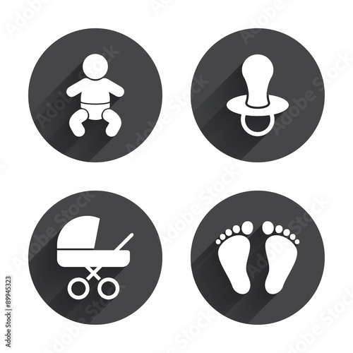 Baby infants icons. Buggy and dummy symbols.