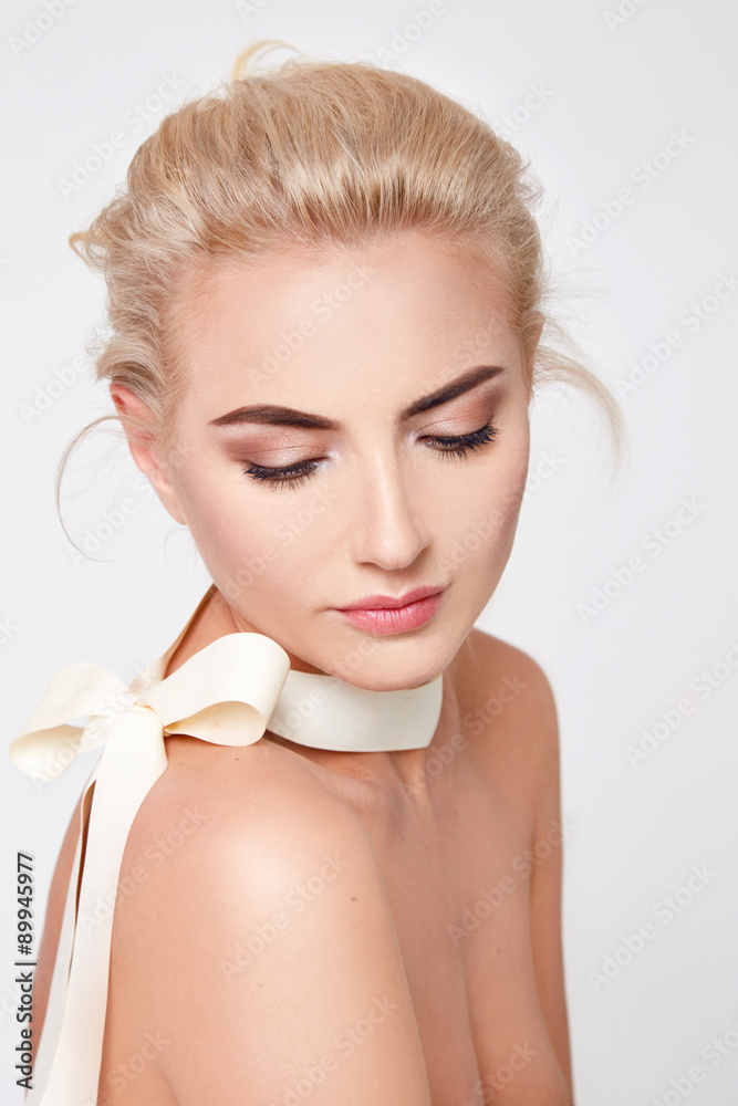 Beautiful sexy blond woman natural makeup nude body shape Stock Photo |  Adobe Stock