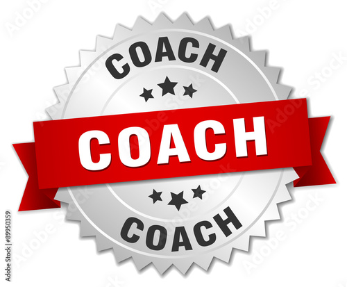 coach 3d silver badge with red ribbon