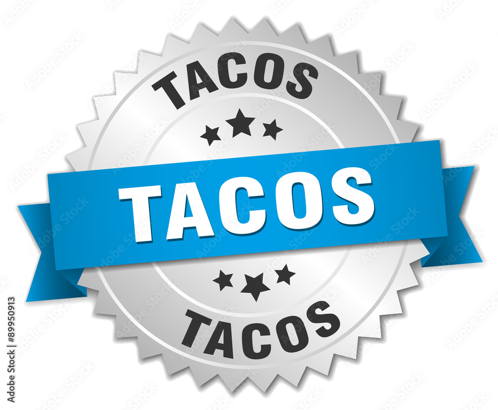 tacos 3d silver badge with blue ribbon tacos 3d silver badge with blue ribbon