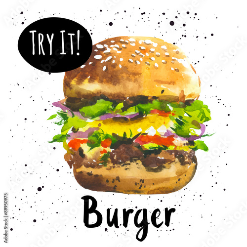 Vector illustration with watercolor food.
