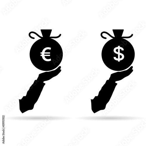 euro and dollar in bag black vector