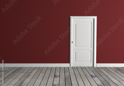 empty red room with white door