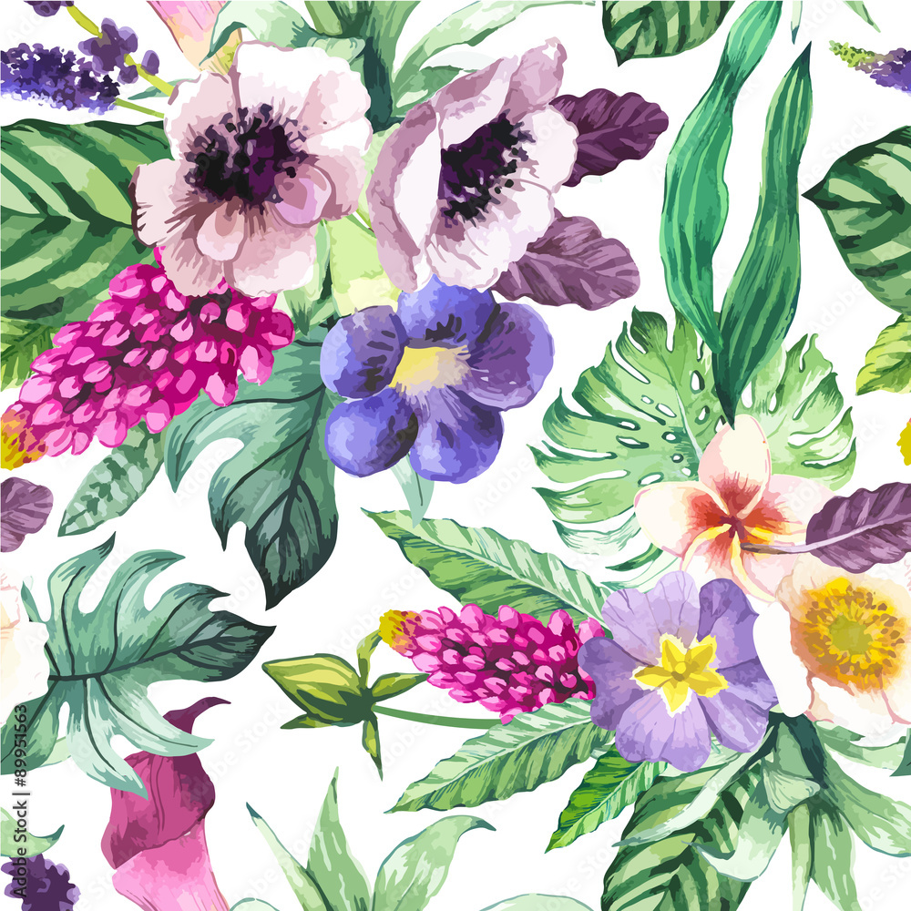 Fototapeta premium Vector illustration with watercolor flowers.