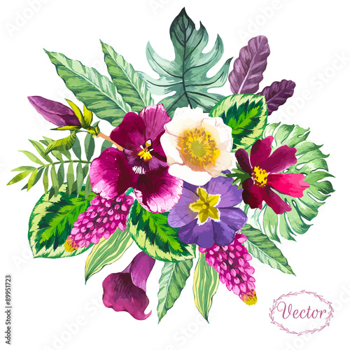 Vector illustration with watercolor flowers.