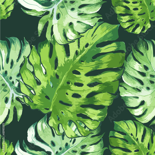 Vector illustration with tropical leaves. 
