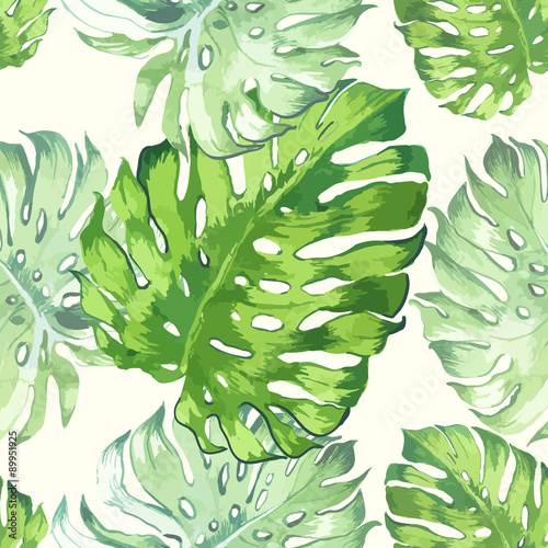 Vector illustration with tropical leaves. 