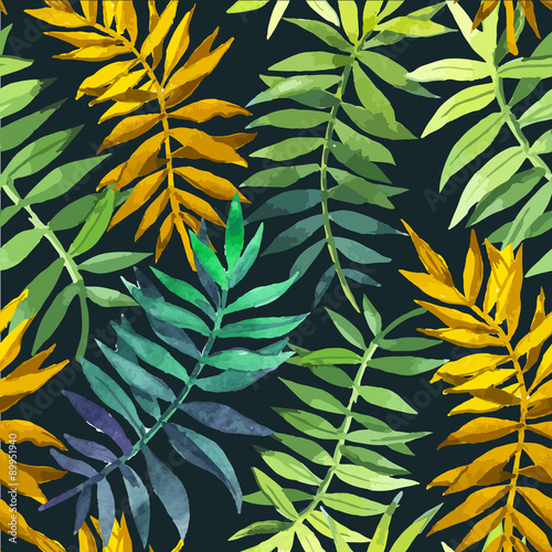 Vector illustration with tropical leaves.