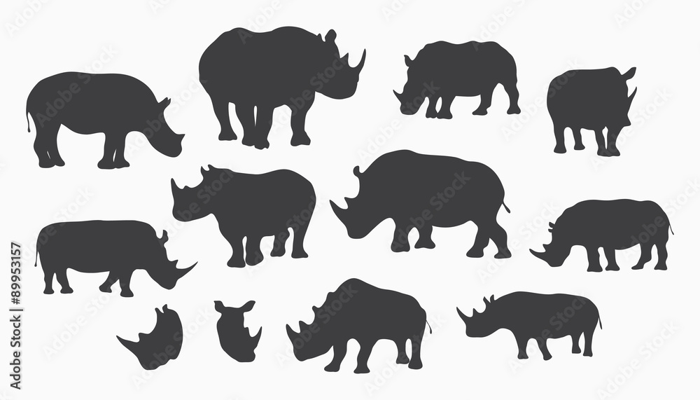 Vector gray rhino silhouettes Vector gray rhino silhouettes