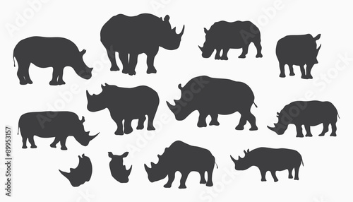 Vector gray rhino silhouettes