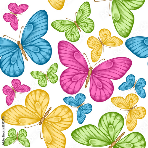 Beautiful seamless background with bright colorful butterflies