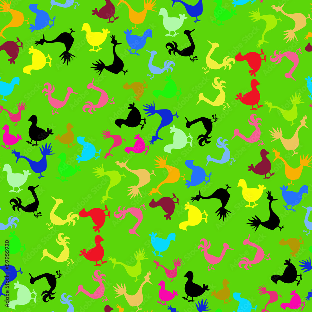 Abstract illustration of birds on a green background.Seamless.