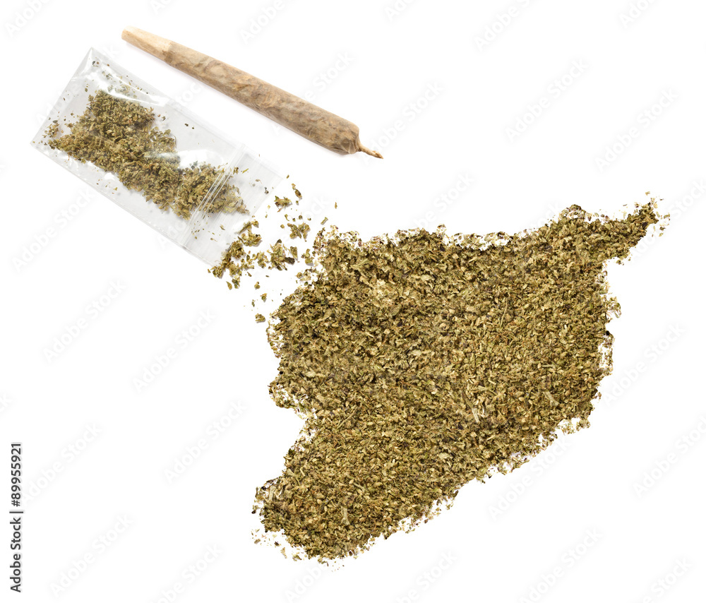 Weed in the shape of Syria and a joint.(series) Weed in the shape of Syria and a joint.(series)