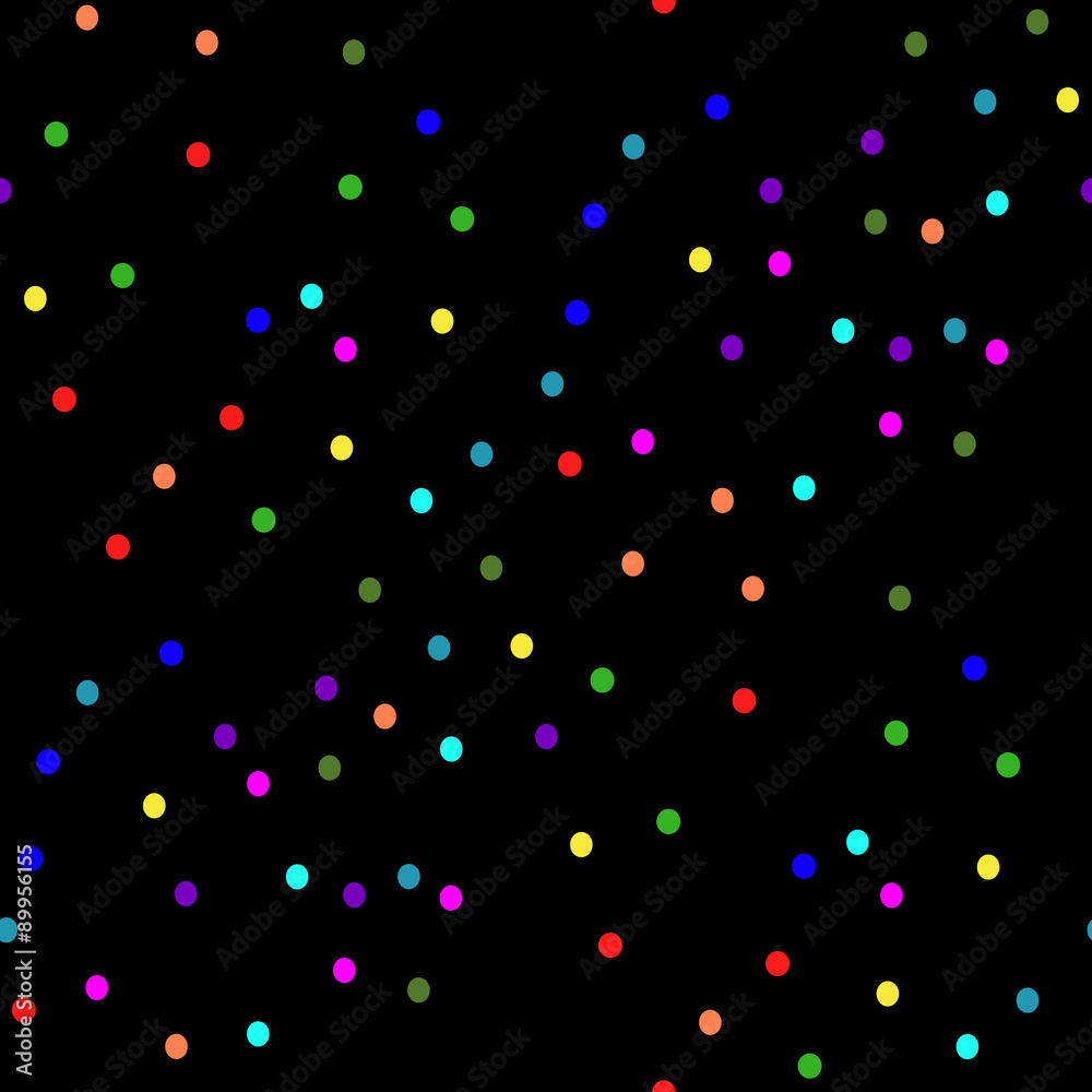 Multi-colored polka dots on a black background