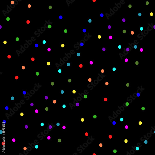 Multi-colored polka dots on a black background