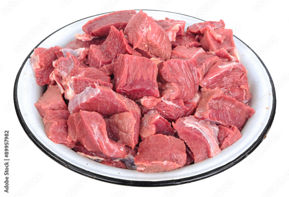 Pieces of raw meat on plate