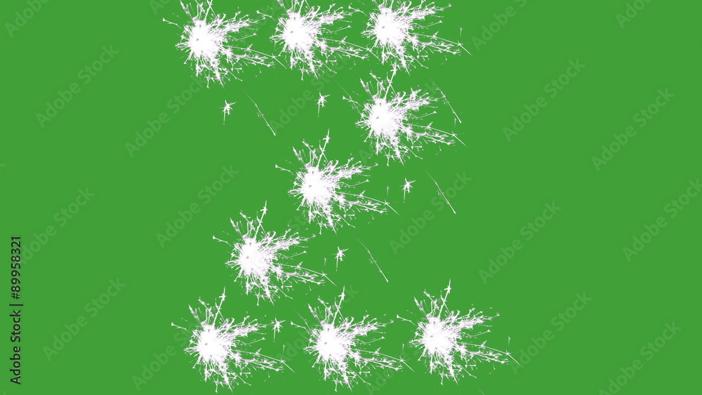 Capital letter Z spelled with white sparklers on green screen. Capital letter Z spelled with white sparklers on green screen.