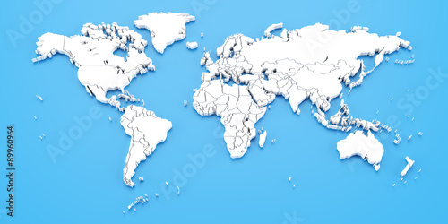 Fototapeta Naklejka Na Ścianę i Meble -  Detail world map with national borders, 3d render