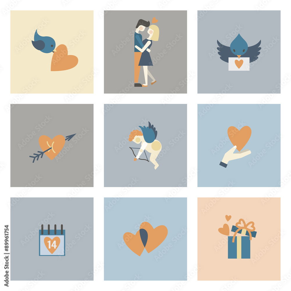 Fototapeta premium Happy Valentines Day Icons