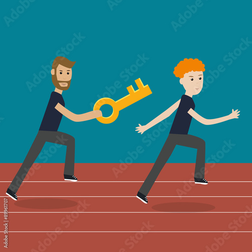 Working people on the relay race competition  together with the