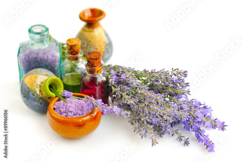 Lavender fresh and dry flowers and lavender oil