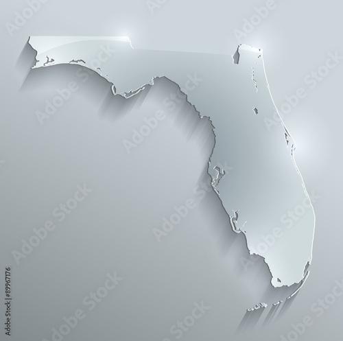 Florida map flag glass card paper 3D vector