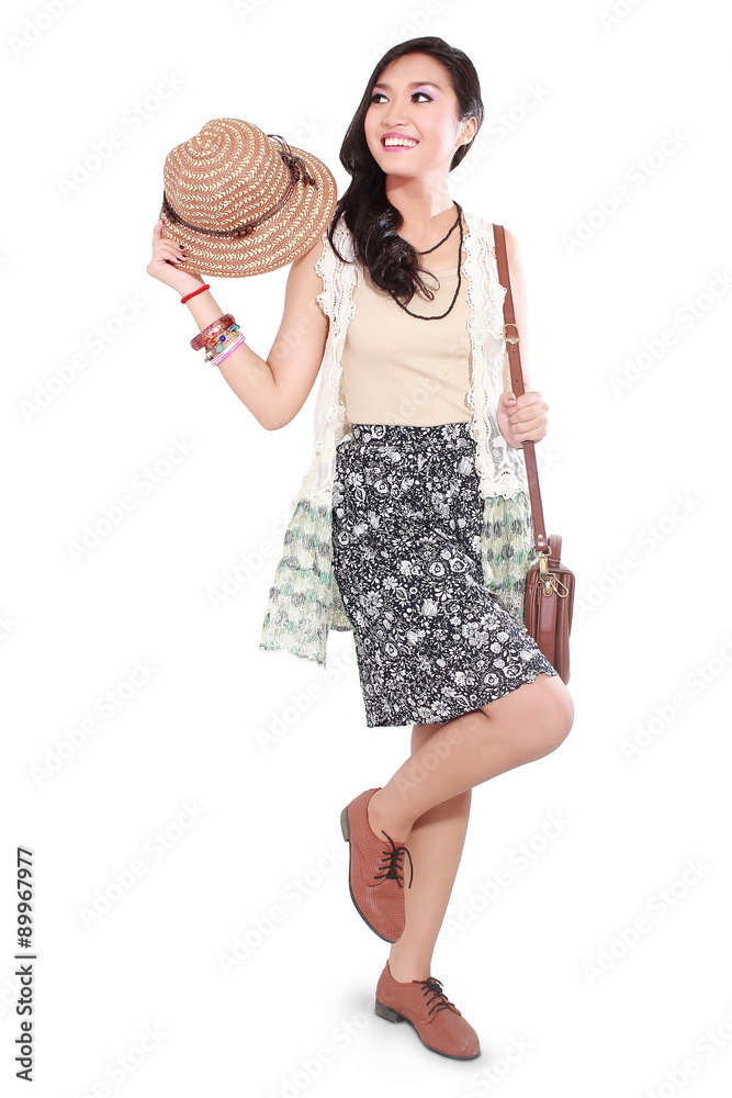 beautiful women who are going on holiday, isolated on white background beautiful women who are going on holiday, isolated on white background