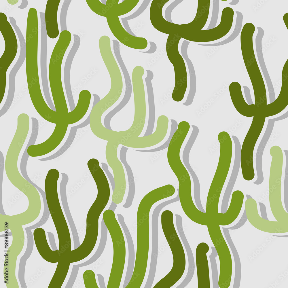 Green algae seamless pattern. Vector background of underwater pl