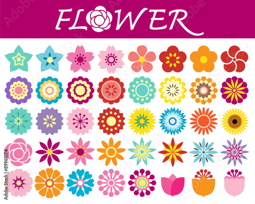 Set of colorful flowers icons