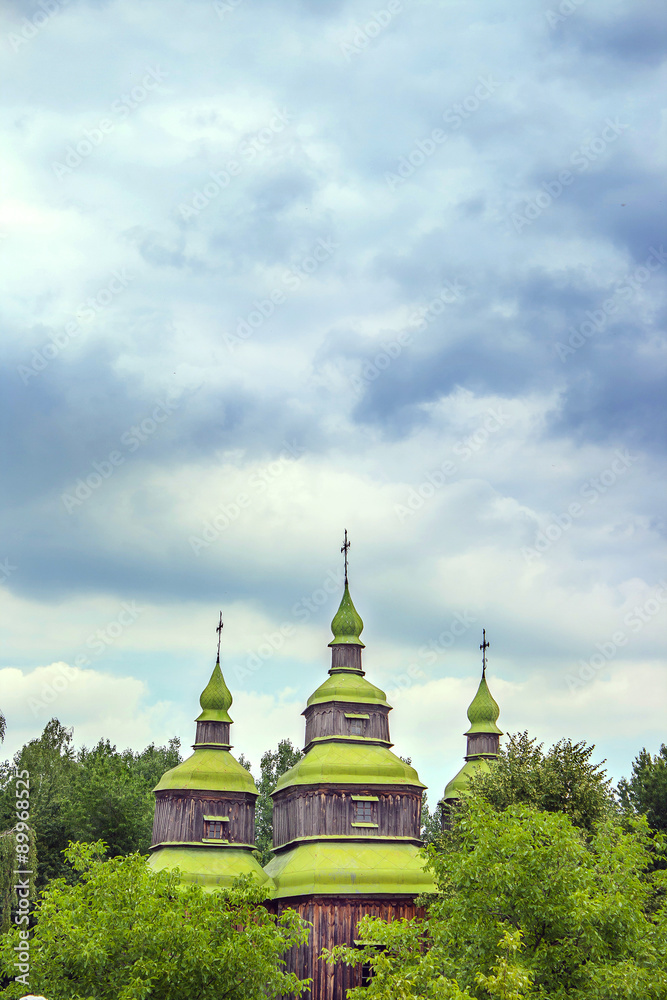 green wooden domes of the Orthodox Churchg