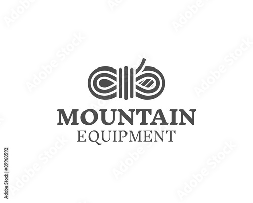 Mountain equipment badge, outdoors logo, emblem and label. Explorer concept, monochrome design. Best for travel sites, web app, adventure shops. Easy to change color. Vector