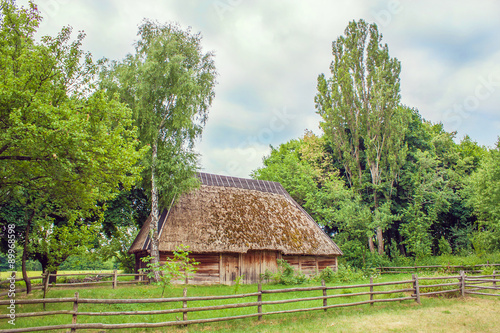 Ukrainian hut thatched sloping field near #89968598