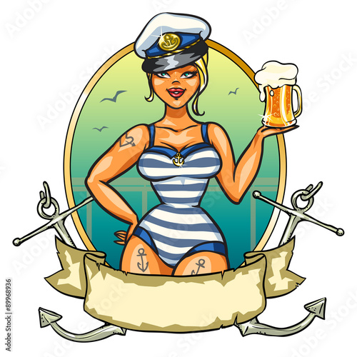 Pin Up Sailor Girl with cold beer