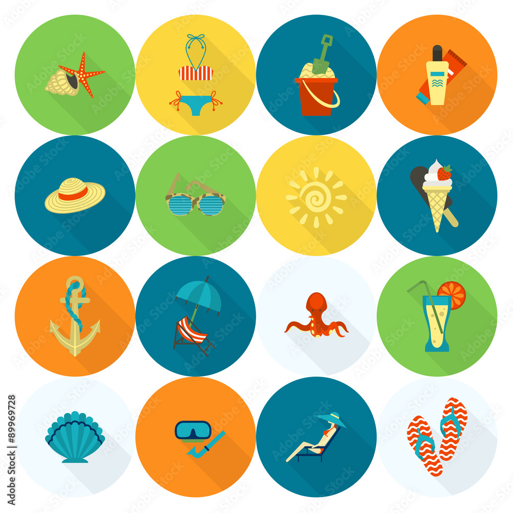 Summer and Beach Simple Flat Icons Summer and Beach Simple Flat Icons