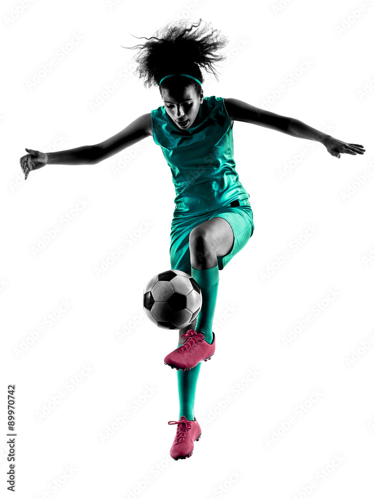 Obraz premium teenager girl child soccer player isolated silhouette