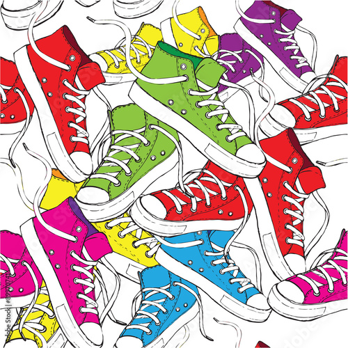 hand drawn seamless shoes sneakers pattern